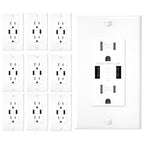 EverElectrix 10 Pack 4.8A Wall Outlet with USB Ports 15Amp Duplex USB Wall Outlets Tamper Resistant Outlet Charger, UL Listed, Electrical Outlet with Dual Port, White Outlets Receptacles