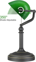 Newrays Antique Green Glass Bankers Desk Lamp with Pull Chain Switch Plug in Fixture