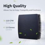 Zeyzer Black Bathroom Fan 110 CFM 1.0 Sone 5.9" Duct Square Ceiling or Wall Mount Ventilation Exhaust Fan for Bathroom/Corridor/Office/Laundry Room/SHop