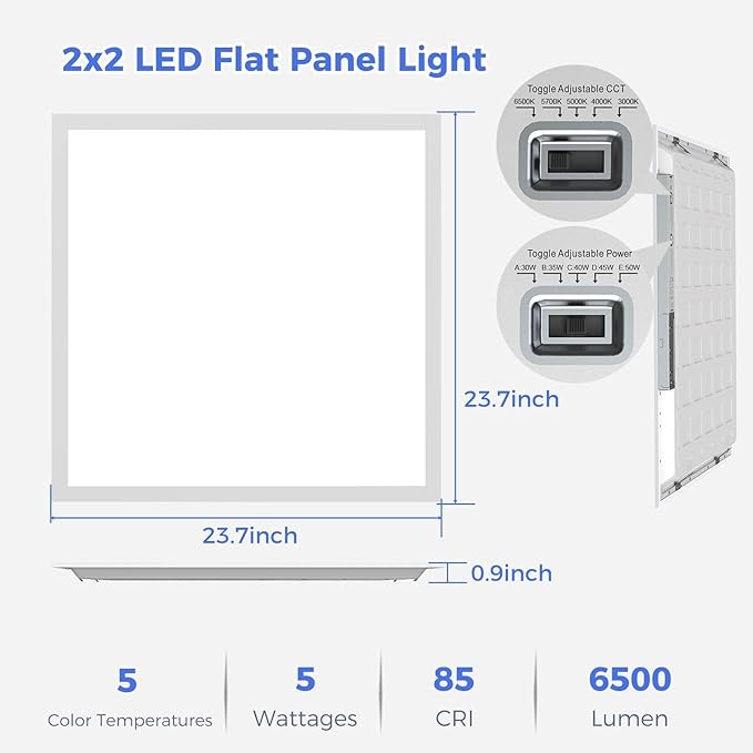 Aphyni 18 Pack 2x2 LED Flat Panel Light, Dimmable Office Kitchen Flush Mount Ceiling Light Panel,Bright 6500LM,Dimmable,Selectable Features, 3000K/4000K/5000K/5700K/6500K, 30W/35W/40W/45W/50W
