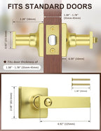 Mengico 5 Pack Gold Privacy Lever Door Handle Interior with Lock, Heavy Duty Square Door Lock for Bed/Bath, Keyless Door Locksets, Reversible for Left Right Handed Doors