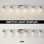 DIKAIDA Bathroom Vanity Light, 6-Light Nickel Modern Matte Wall Sconce Lighting with Clear Glass Shade, Wall Lights,Bath Vintage Wall Mounted Lamps for Mirror Bedroom Living Room