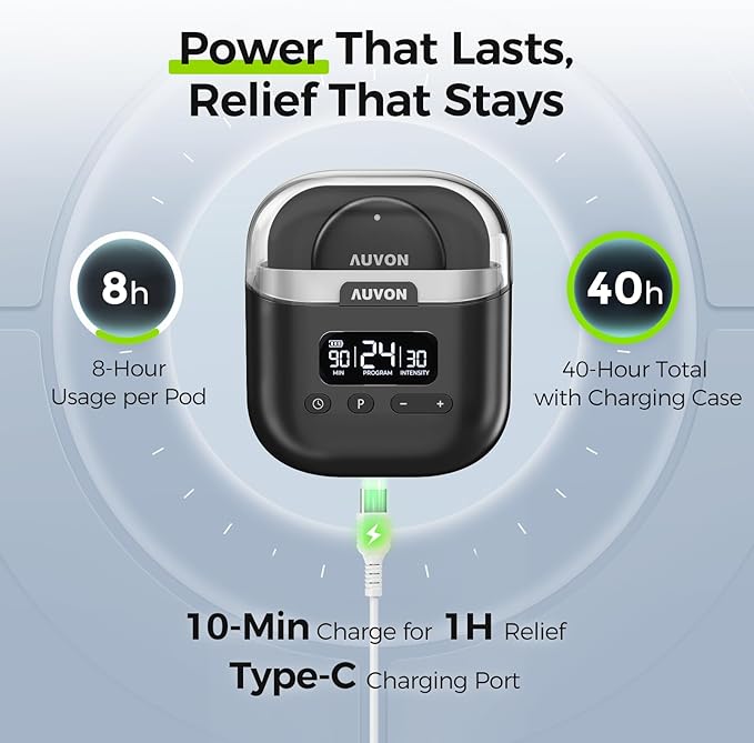 AUVON Wireless 24 Modes TENS Unit Muscle Stimulator for Pain Relief, Smart Rechargeable TENS Machine with Dual Size 6 TENS Pads for Physical Therapy, Pocket-Size TENS Device for Shoulder & Back Pain