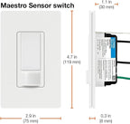 Lutron Maestro Motion Sensor Light Switch Indoor for Bathroom, Garage, Laundry Room, Closet, Occupancy Sensor Light Switch, Single-Pole, No Neutral, MS-OPS5M-WH, 3 Pack