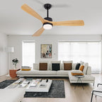 revoici 52” Ceiling Fans with Lights Remote Control, Quiet DC Motor 3 Blade Wood Ceiling Fan with LED Light, Indoor Outdoor Ceiling Fans for Patio Living Room, Bedroom, Office