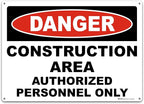 Brimar 14"x10" Danger Construction Area Safety Sign - Aluminum, Weatherproof, Clear Rules and Guidelines, Essential Safety Signage for Construction Sites.