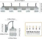 FDPBY Crystal Vanity Lights 5-Light Chrome Bathroom Vanity Lights Modern Crystal Bathroom Light Fixtures Over Mirror 42.51" Long Vanity Light for Bathroom