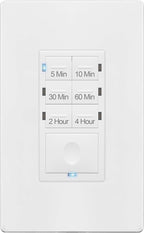 ENERLITES Countdown Timer Switch for Bathroom Exhaust Fan, Wall Light Switch Timer, 5 min – 4 Hours, Night Light LED Indicator, Neutral Wire Required, UL Listed, HET06-4H-W, White