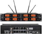 Wireless Microphone System Pro Audio 8 Channel UHF 8 Lavalier Bodypacks 8 Lapel Mic 8 Headsets for Karaoke System Meeting Church Speaking Conference Wedding Party Frequency B