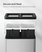 SONGMICS 2 x 6.6 Gallon Open Top Trash Can, Dual Compartment Garbage Can for Waste and Recycling, Stainless Steel, Trash Bin for Office, Restaurant, Commercial Use, Metallic Silver ULTB710E50