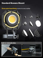 Video Light, COLBOR CL220M LITE 220W Continuous Output Lighting 2700-6500K CRI96+ 10,800Lux at 3.3ft COB Studio Light with 7 Light Effects Bowens Mount APP, Video-Light-Studio-LED-Photography