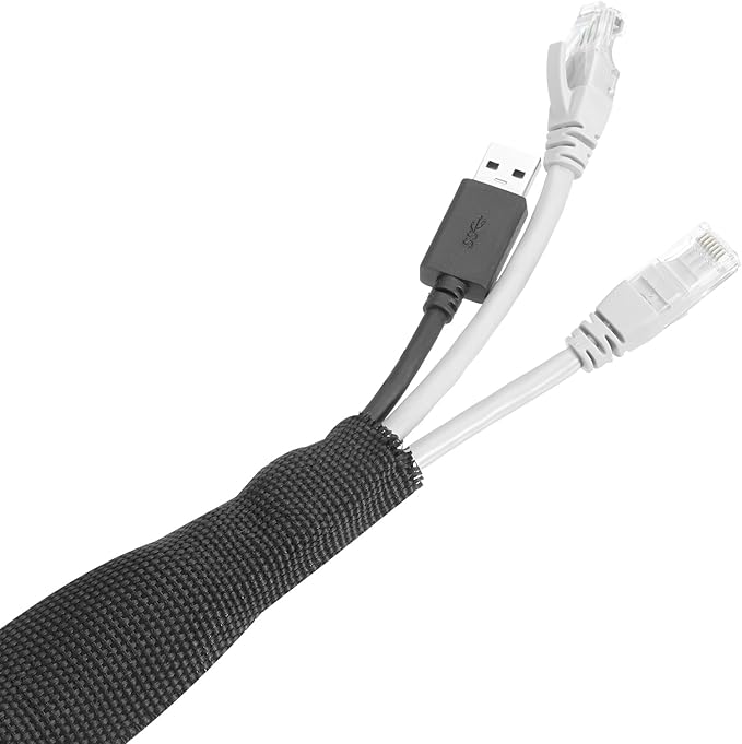 MECCANIXITY Braided Cable Sleeves Heat Shrinkable Fabric Sleeving, 1 3/8" 16ft Black 2:1 Ratio Heat Shrinkable Cord Protector for Harness Cable, Network Cable Protection, Cable Management