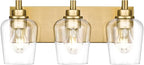METWET Bathroom Light Fixtures, 3-Light Modern Vanity Light with Clear Glass Wine Glass-Shaped Shade, Vanity Lighting Fixtures Over Mirror, Brushed Gold, VL155-BG-3