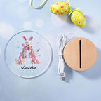 idooodle Personalized Pink Bunny Easter Egg 3D Initial LED Night Light with Name & Wooden, Base Room Decor, Birthday Party Easter Gift for Kids
