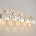 FDPBY Crystal Vanity Lights 5-Light Chrome Bathroom Vanity Lights Modern Crystal Bathroom Light Fixtures Over Mirror 42.51" Long Vanity Light for Bathroom