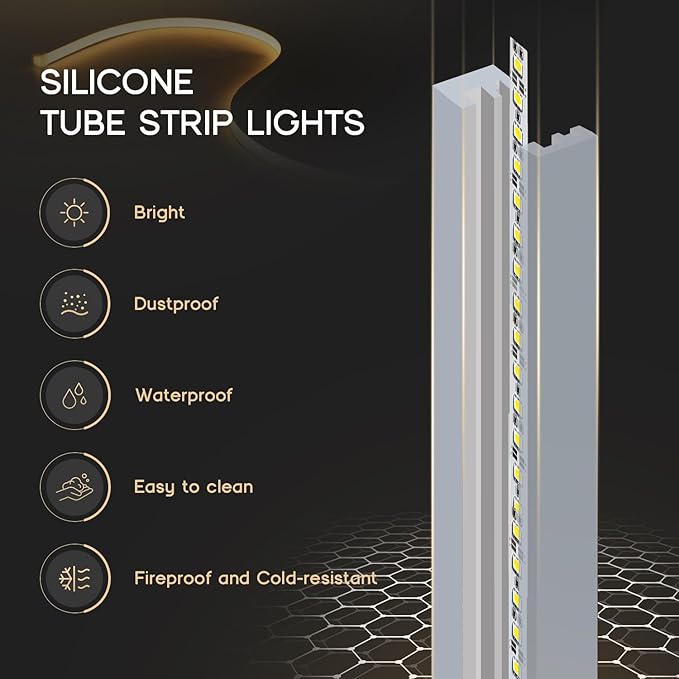 VOEWT LED Strip Lights Daylight White 6000K,98.4ft 110-120V Neon Rope Lights,Flexible Silicone Outdoor Waterproof Neon Strip Lights for Bedroom,Mirror,Kitchen Cabinet, Living Room,Halloween Decor