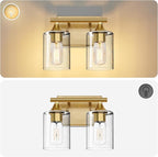 XPEHK Gold Vanity Lights for Bathroom,2-Light Bathroom Light Fixtures,Brushed Brass Gold Wall Sconce Lighting,Modern Wall Lamp for Mirror Bedroom Vanity Table Hallway