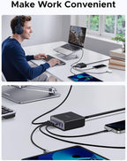 UGREEN 100W USB C Charging Station, 6-Port GaN Desktop Charger with 4 USB-C & 2 USB-A, Smart Power Distribution for MacBook Pro/Air, Dell XPS, iPad, iPhone 17/16/15, Galaxy S25/S24, Pixel 10/9