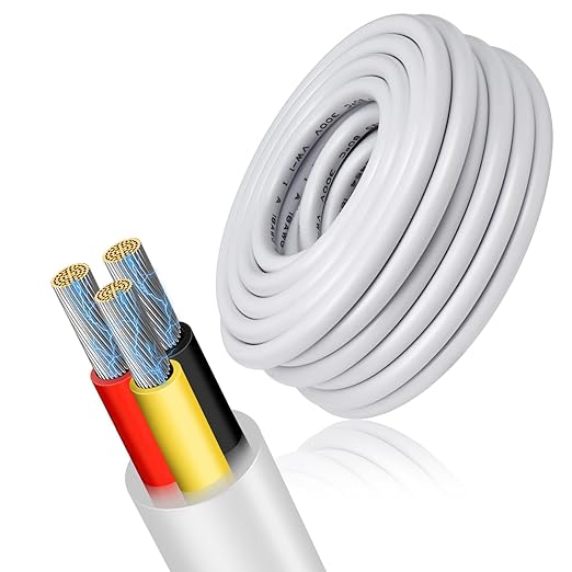 20 Gauge 3 Conductor Electrical Wire, 100FT Low Voltage 20/3 Tinned Copper Stranded 3 Wire Cable, 20 AWG White Flexible Extension Power Cord for Automotive, LED Lamp, Outdoor Landscape Lighting Etc