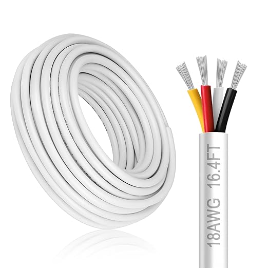 DEKIEVALE 18 Gauge 4 Conductor Electrical Wire, 16.4FT White PVC Stranded Tinned Copper 4 Wire Cable, 18/4 Cord Extension Cable for LED Lamp Lighting, Automotive, Speaker, Power etc.