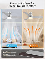 Homlit 42" RGB Ceiling Fan with Light, Music Sync Smart Fan with Alexa/Google/App Control, Low Profile Flush Mount, 6-Speed Quiet DC Motor, 4 CCT Dimmable Lighting for Bedroom Living Room, Silver