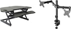 Rocelco 46" Height Adjustable Corner Standing Desk Converter with Dual Monitor Arm Bundle - Quick Sit Stand Up Computer Workstation Riser - Extra Large Keyboard Tray - Black (R CADRB-46-DM2)
