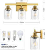 DIKAIDA 3 Light Gold Bathroom Light Fixtures, Bathroom Vanity Light Over Mirror, Gold Wall Sconce Vanity Lighting with Clear Glass Shade,Modern Farmhouse Bath Wall Lamp for Mirror Kitchen