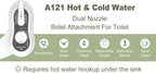 APURE BIDET A121 - Hot and Cold Water Bidet Attachment for Toilet Seat - Dual nozzle - Rear and Feminine Wash- Selfcleaning- Adjustable Water Pressure Non-Electric Bidet Toilet Seat Attachment