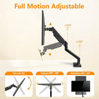XEVKZO Single Monitor Arm - Gas Spring Monitor Stand for 13 to 34 Inch Screens, Adjustable VESA Mount with C-Clamp & Grommet Base, Full Motion (Tilt, Swivel, Rotation), Supports 4.4-22 lbs