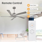 WINGBO 54" ABS DC Ceiling Fan No Light, 5 Blade Wood Grain ABS Ceiling Fan with Remote, 6-Speed Reversible DC Motor, Ceiling Fans without Light for Kitchen Bedroom Living Room, Antique Nickel and Grey