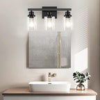 DIKAIDA 3-Light Bathroom Light Fixtures, Black Bathroom Vanity Light with Clear Glass Shade, Modern Bathroom Wall Lights Over Mirror, Farmhouse Wall Sconces Lighting for Bedroom LivingRoom