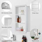 Recessed Medicine Cabinet No Mirror - 14x24 Bathroom Storage Wall Cabinet with 2 Shelves, 304 Stainless Steel Shower Niche, Matte White Waterproof for Bathroom, Toilet, Vanity
