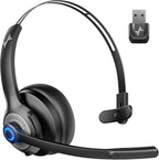 JIAMQISHI Bluetooth Wireless Headset with Mic for Work, Clear Call, Bluetooth 5.2, Mic Mute Function, USB Dongle, Applicable to PC, Laptop, Phone, Android, Zoom, Office