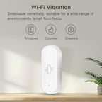 Smart Vibration Sensor: Wireless Glass Break Detector, WiFi Door Sensor with App Alerts, Adjustable Sensitivity, Glass Break Security Sensor for Alarm System and Smart Home Automation (4-Pack)