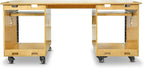 Sound Town Studio Desk Workstation with Dual 13U Side Rack Cabinets, Slide-Out Trays, Casters, for Recording Rooms and Home, Solid Carbonized Bamboo (SDRK-WS69CB)