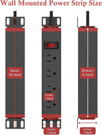 10 inch Rack Mount Power Strips PDU 4 Outlets with Surge Protection & Overload On Off Switch, 1U RackMount Power Strip with 6ft Cord for 10'' Mini Server Network Cabinets/Rack/Self, Black Red