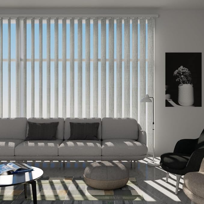 Blindify Motorized Vertical Blinds, Light Filtering Sliding Door Shades Vertical Shades Remote Control Customize, Jacquard Silver