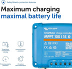 Victron Energy SmartSolar MPPT Solar Charge Controller (Bluetooth) - Charge Controllers for Solar Panels - 100V, 15 amp, 12/24-Volt
