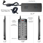 18 Outlets Surge Protector Power Strip - 6 Feet Flat Plug Heavy Duty Extension Cord with 18 Widely Outlets and 4 USB Ports, 2100 Joules, Black, ETL Listed