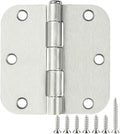 24 Pack Interior Satin Door Hinges Brushed Nickel 3.5 Inch x 3 1/2" 5/8" Rudius Rounded Heavy Duty Metal Iron Hinge 3 ½ Bifold Standard Doors Hardware Fittings for Flat,Bed/Storage/Basement Room