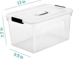JUJIAJIA Clear Storage Latch Box 12 Quart, Plastic Organizing Box/Bin with Lid and Black Handles, 6-Pack