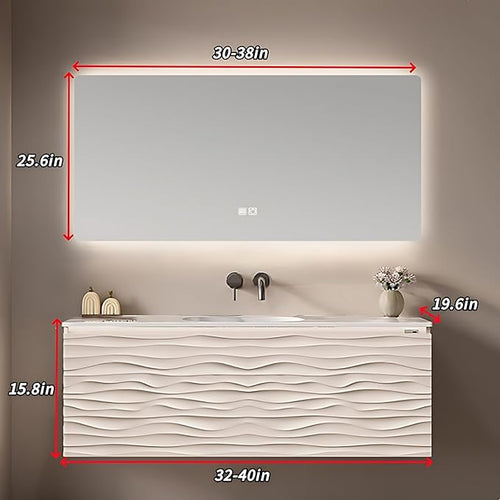 40IN Bathroom Vanity - Smart Defogging Mirror Cabinet | Waterproofing Technology & Wave Shaped Door Panel, Floating Bathroom Vanities with Large Storage Space (Mirror)