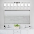 DIKAIDA 8-Light Bathroom Light Fixtures, 52inch Nickel Vanity Light with Milky White Glass Shade, Modern Bathroom Wall Lights Over Mirror, Farmhouse Wall Sconces Lighting for Bedroom Living Room