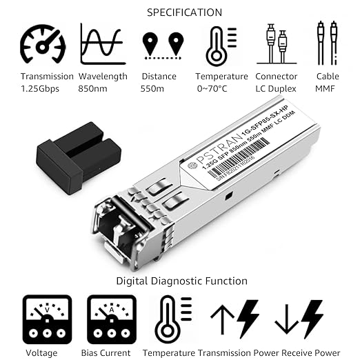 OPSTRAN 1000BASE-SX SFP Optical Transceiver Module Compatible with HPE Aruba J4858D J4858DCM JL745A Q8N53A ProCurve J4858C J4858B J4858A 850nm 550m DDM Duplex LC MMF