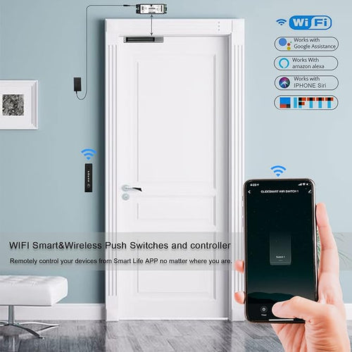2.4GHz WiFi Access Control 400lb Holding Force Electic Magnetic Door Lock System Kit with Remote and Smartphone app Control, paired with Wireless Slim Push Switch (Electric Magnetic Lock kit)