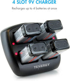 Tenergy TN294 4 Bay 9V Li-ion Battery Charger and 8 Pack 9V 600mAh Li-ion Rechargeable Battery