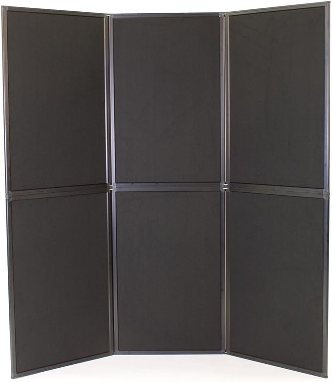 Displays2go Portable Display Panel System, Includes 6 Show Panels, Folding Design, Hook & Loop-Receptive Fabric – Black (T6PNLBK)