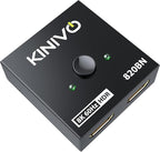 Kinivo 8K HDMI Switch 2 in 1 Out - (Uni-Directional, 8K 60Hz, Ultra HD Switcher Hub, 48Gbps HDMI Hub, HDR10+ Selector, Manual Switching Only) - Compatible with HDTV, PS5/4, Xbox, Projector