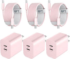 Fast Charger Block, 20W Dual Port USB C Fast Charger Block with 6FT Long USB C to C Charging Cable Cord for Phone 17 16 15 Pro Max/17 16 15 Pro/17 16 15/16 15 Plus-Pink