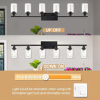 WINSHEN 6-Light Seeded Glass Vanity Light Fixtures in Matte Black Finish, 45.3 Inches Length Modern Bathroom Wall Lighting Over Mirror Wall Mount Lights